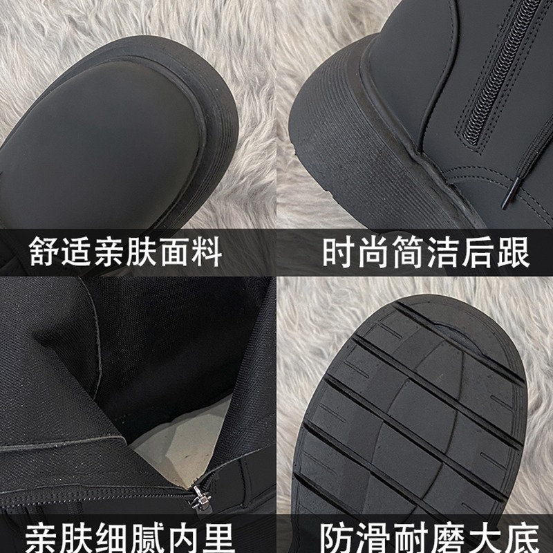 黑色八孔馬丁靴子女春秋單靴2021年新款秋季爆款厚底增高瘦瘦短靴-細節圖5
