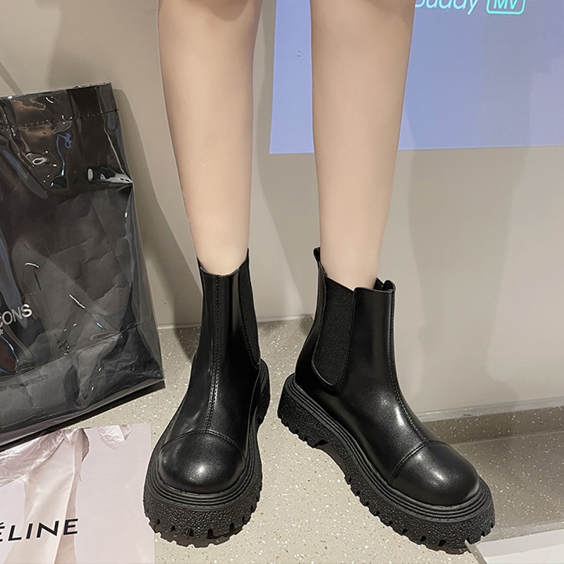2021年新款馬丁靴女春秋單靴煙筒靴短筒厚底切爾西短靴b?bv靴子-細節圖3