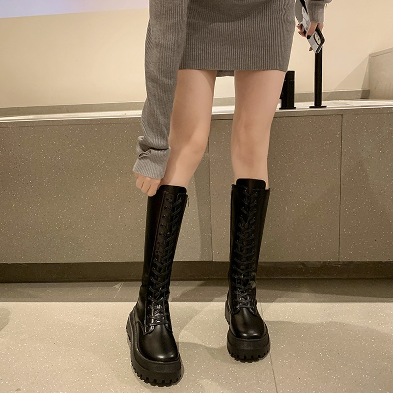 夏季長靴女薄款2021新款百搭透氣厚底瘦瘦靴白色長筒高筒甜酷靴子-細節圖3