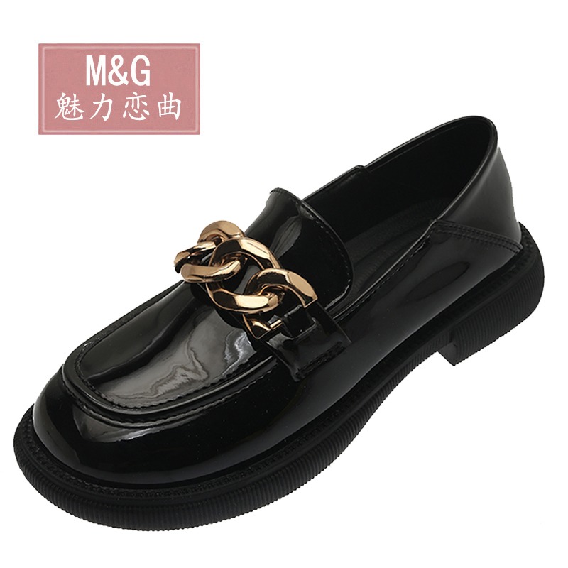 網紅同款英倫風小皮鞋女2021新款復古金屬扣方頭厚底樂福鞋單鞋女-細節圖2