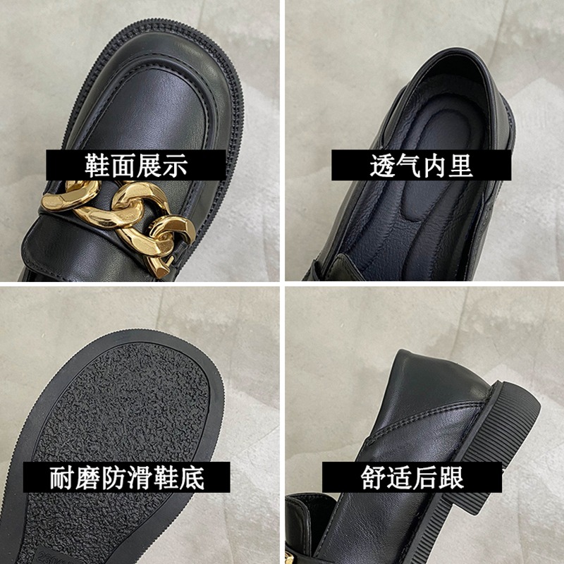 網紅同款英倫風小皮鞋女2021新款復古金屬扣方頭厚底樂福鞋單鞋女-細節圖5