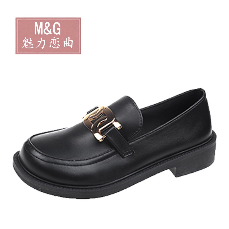小CK鞋2021新款女小皮鞋英倫風復古夏季女樂福鞋厚底黑色單鞋法式-細節圖2