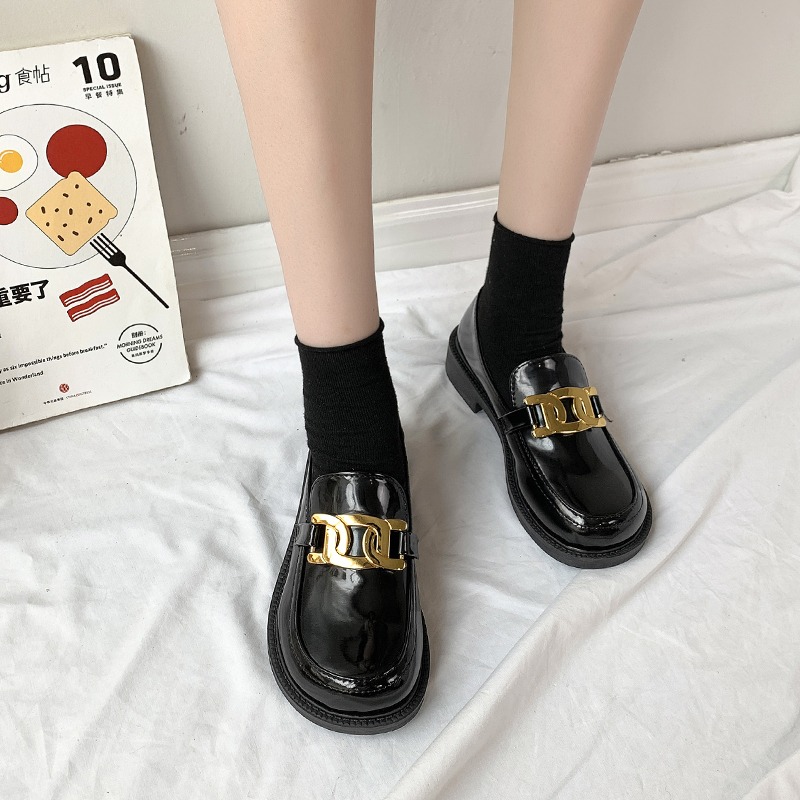 小CK鞋2021新款女小皮鞋英倫風復古夏季女樂福鞋厚底黑色單鞋法式-細節圖3