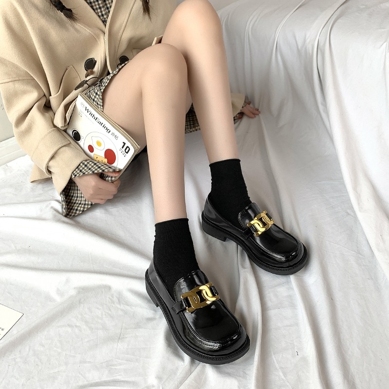 小CK鞋2021新款女小皮鞋英倫風復古夏季女樂福鞋厚底黑色單鞋法式-細節圖4