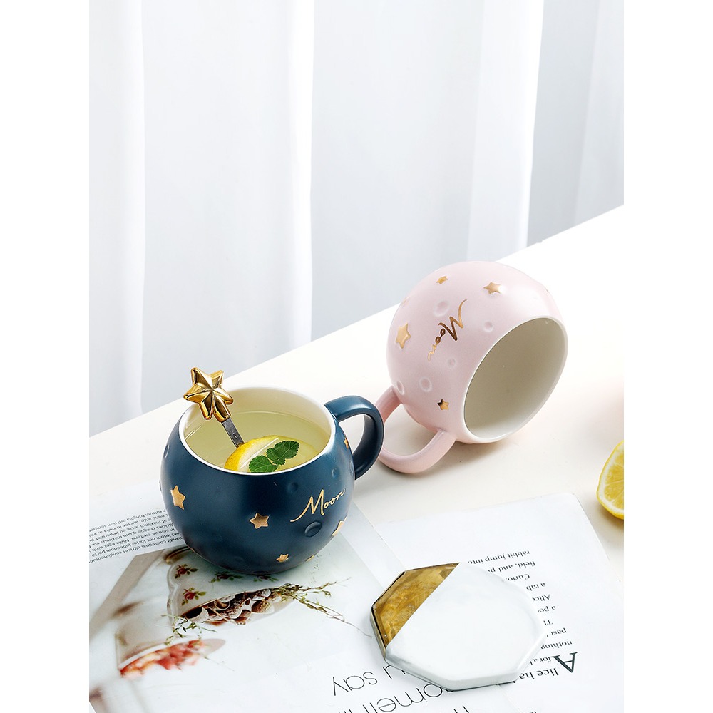 情侶陶瓷馬克咖啡杯帶蓋勺辦公室男女家用牛奶燕麥早餐杯ins可愛-細節圖4
