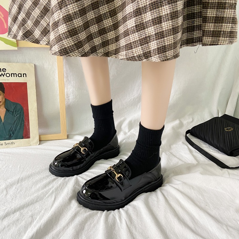 樂福鞋女一腳蹬2021春季新款復古厚底小皮鞋英倫學院風日系jk單鞋-細節圖4