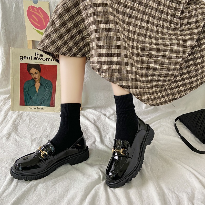 樂福鞋女一腳蹬2021春季新款復古厚底小皮鞋英倫學院風日系jk單鞋-細節圖5