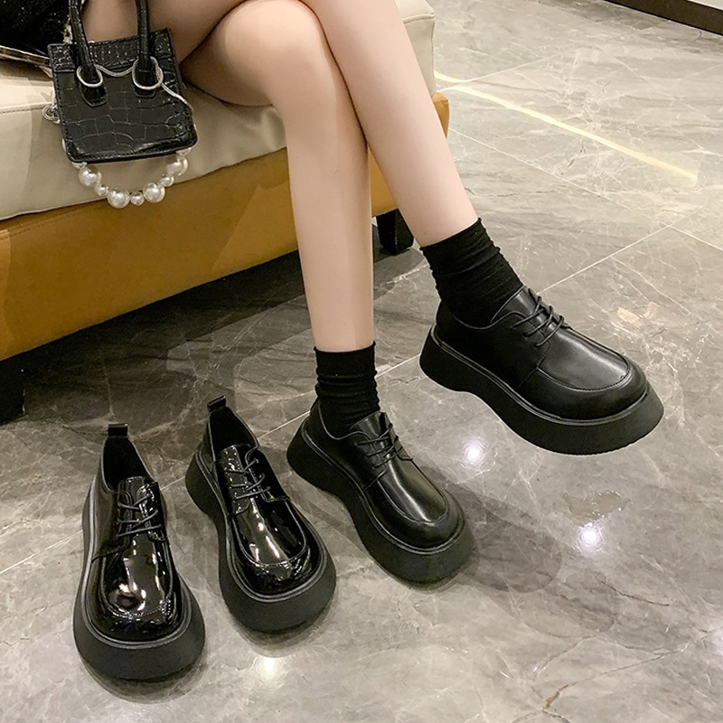 鬆糕鞋2021春秋黑色復古英倫小皮鞋女日系厚底增高單鞋辣妹大頭鞋-細節圖5