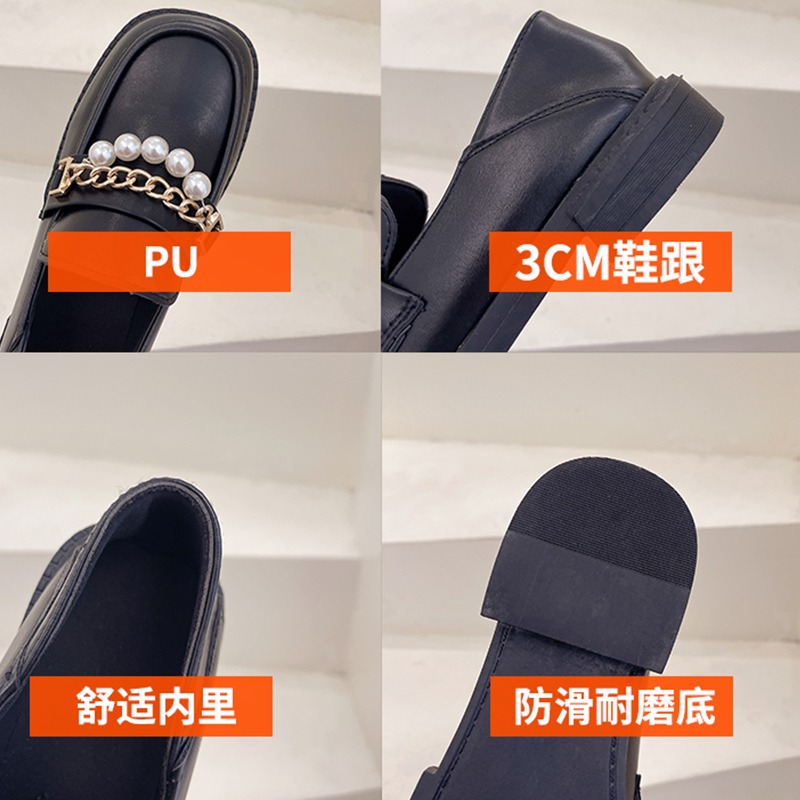 樂福鞋復古珍珠厚底方頭一腳蹬瑪麗珍jk單鞋小皮鞋女秋2021年新款-細節圖5