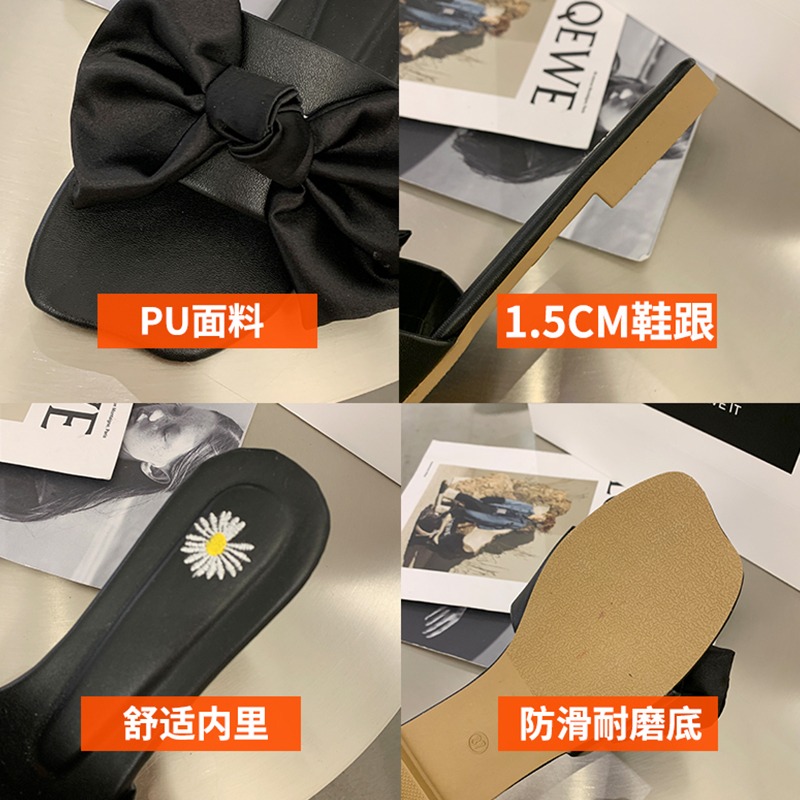 涼拖鞋女鞋子2021新款夏天蝴蝶結一字平跟軟底仙女外穿百搭懶人鞋-細節圖5