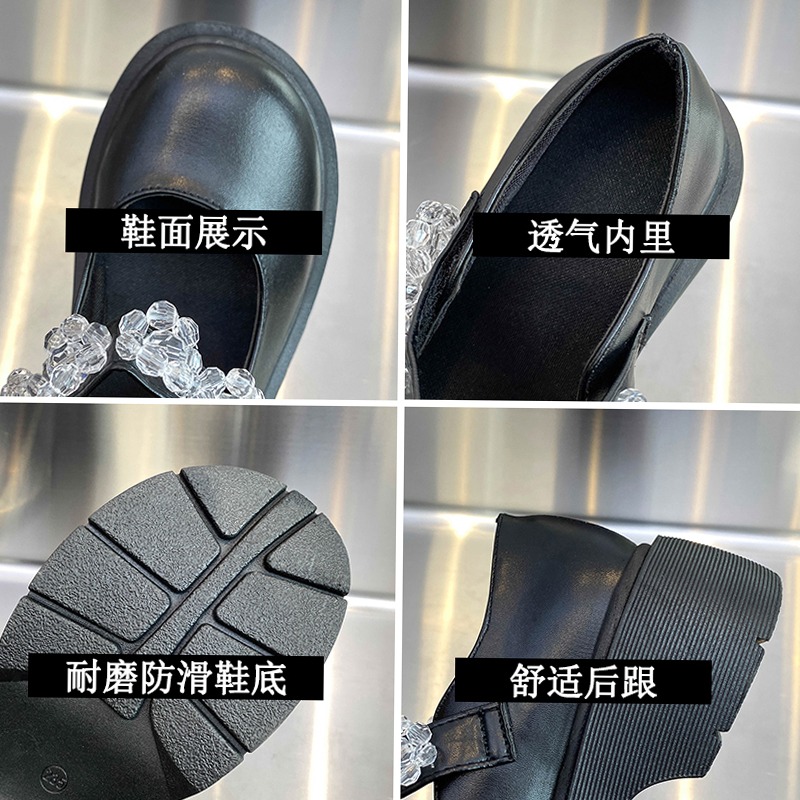 復古粗跟單鞋2021春夏款冰花瑪麗珍小皮鞋女配裙子女鞋中跟樂福鞋-細節圖5