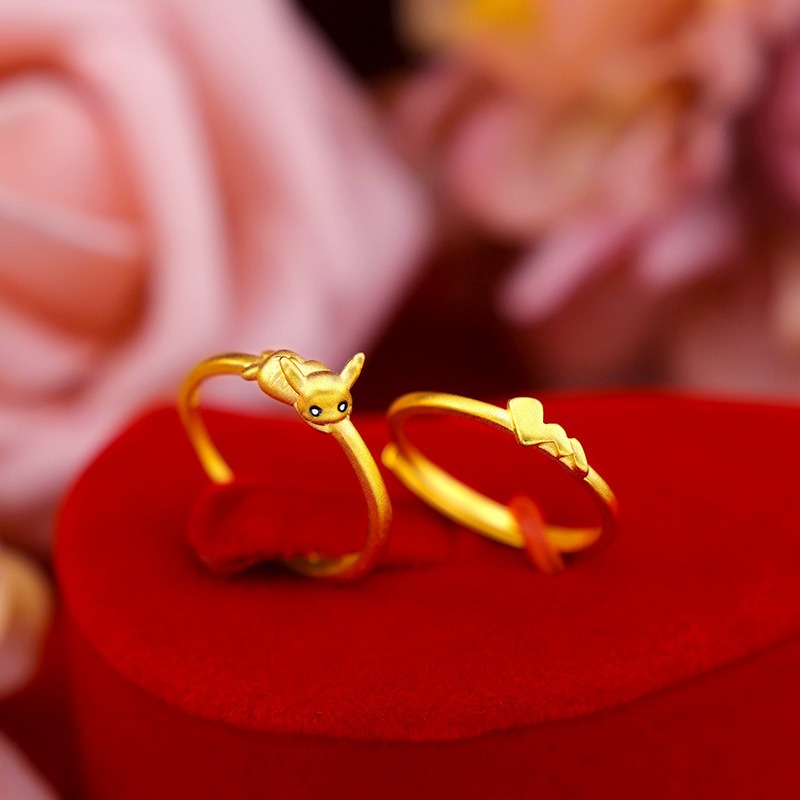 新款 越南沙金皮卡丘女士指環純婚飾仿真女款戒指純活口專櫃-細節圖6