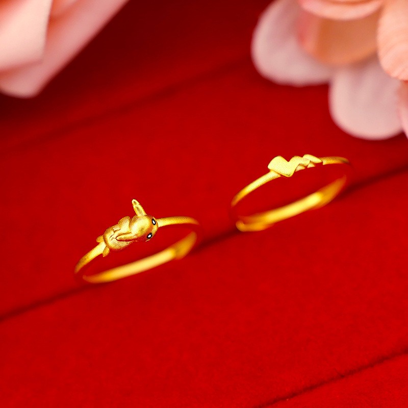新款 越南沙金皮卡丘女士指環純婚飾仿真女款戒指純活口專櫃-細節圖7