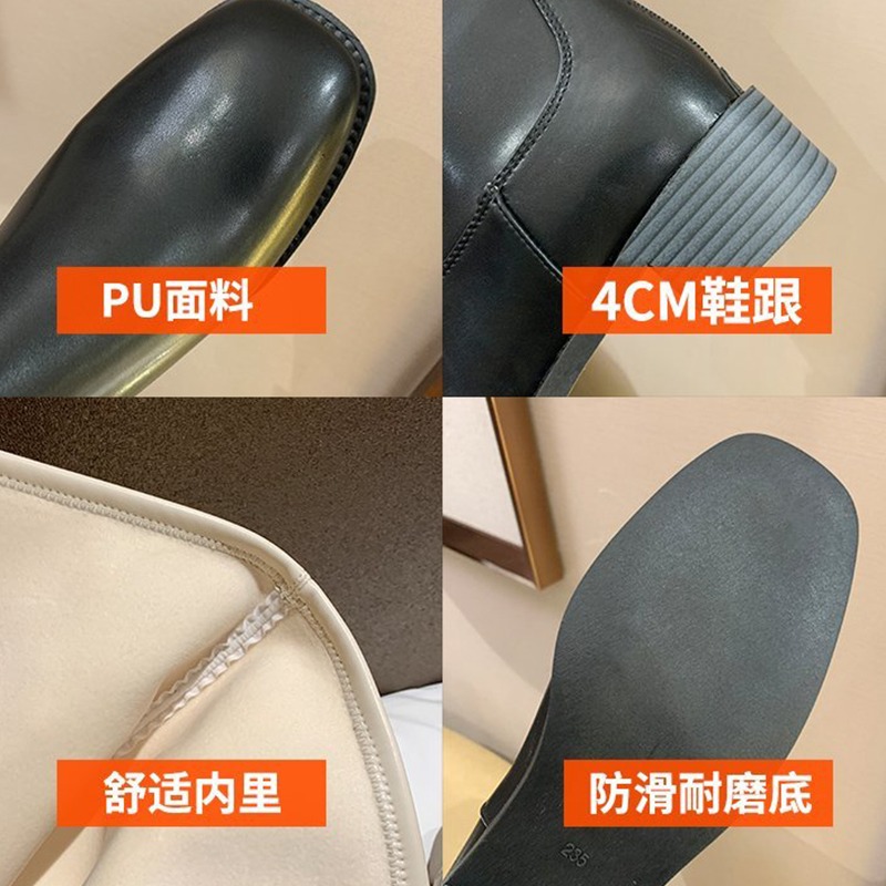 東大門瘦瘦靴女2021新款粗跟修腿方頭長靴不過膝直筒靴春秋騎士靴-細節圖5