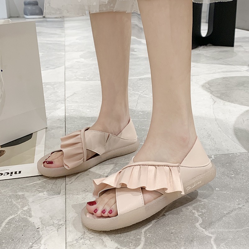 網紅涼鞋女2021夏季新款時尚百搭ins潮溫柔仙女風平底防滑孕婦鞋-細節圖4