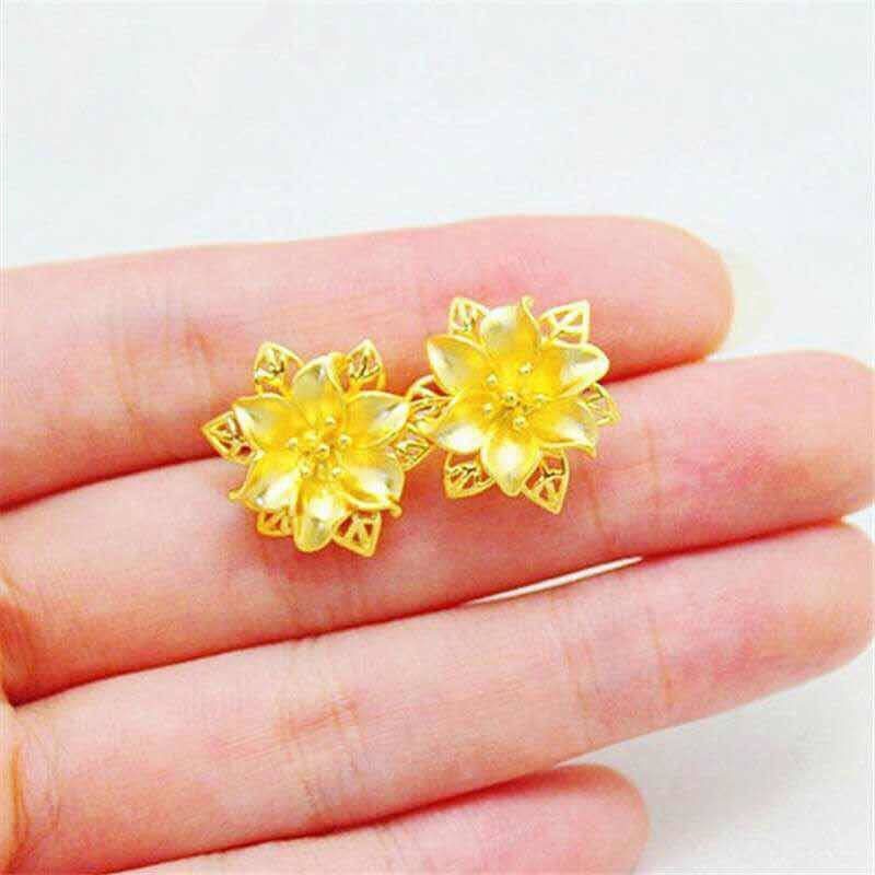 新款 越南沙金百合花女士耳圈仿真專櫃真金色香港耳扣媽媽工藝真-細節圖5