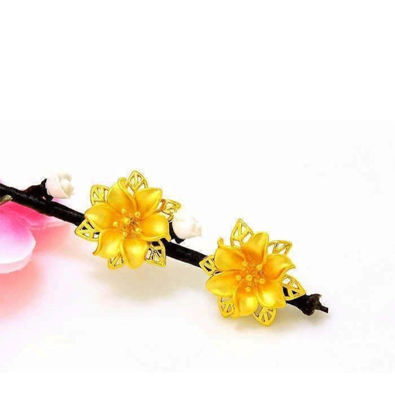 新款 越南沙金百合花女士耳圈仿真專櫃真金色香港耳扣媽媽工藝真-細節圖9