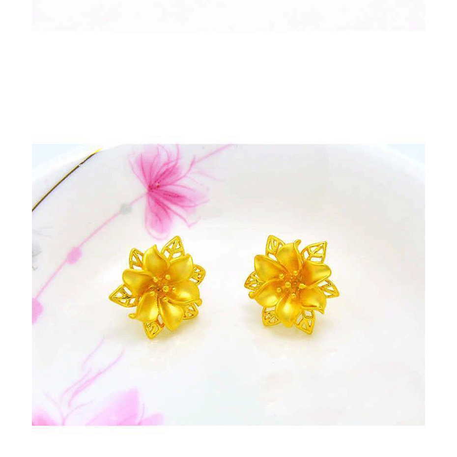 新款 越南沙金百合花女士耳圈仿真專櫃真金色香港耳扣媽媽工藝真-細節圖10