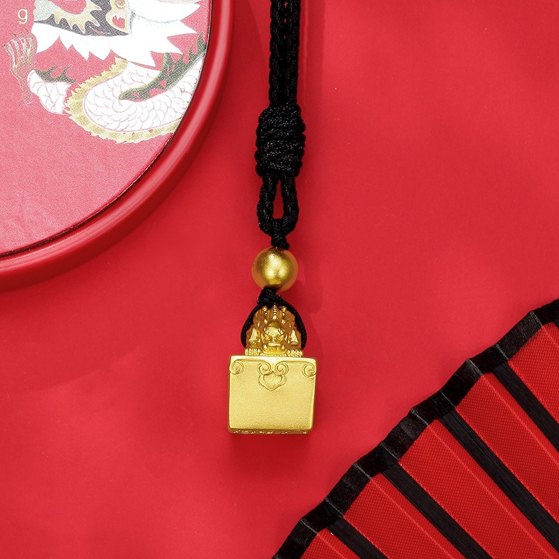 越南沙金印章吊墜黃銅鍍金吉瑞方印章吊墜項鏈送禮物-細節圖10