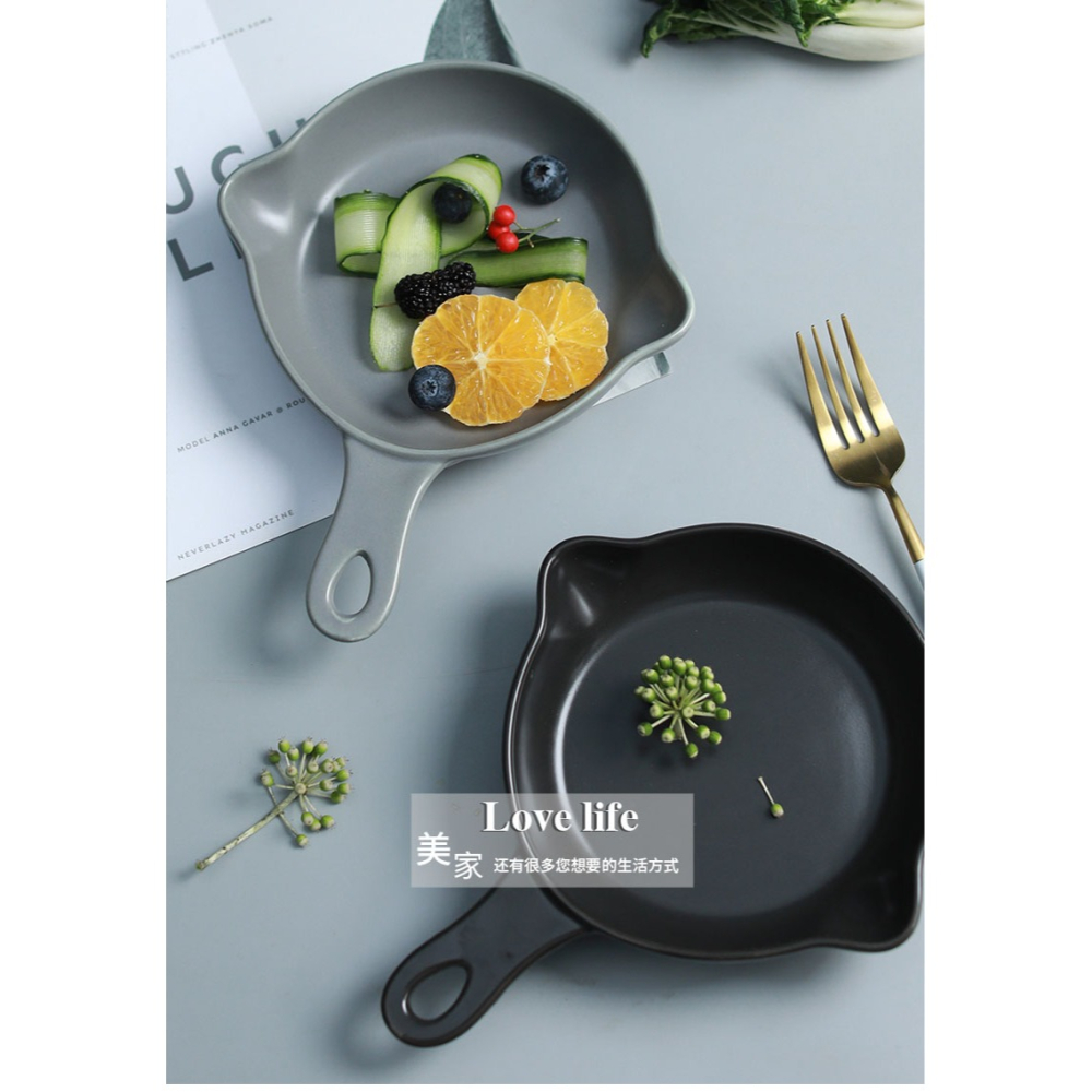 ins北歐創意陶瓷早餐盤西餐陶瓷單柄烤盤雙耳盤子家用餐具烤箱用-細節圖6