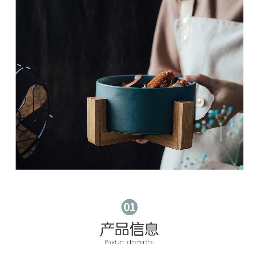 好看的碗 大號創意水果碗沙拉碗甜品碗 北歐家用帶木腳個性陶瓷碗-細節圖8
