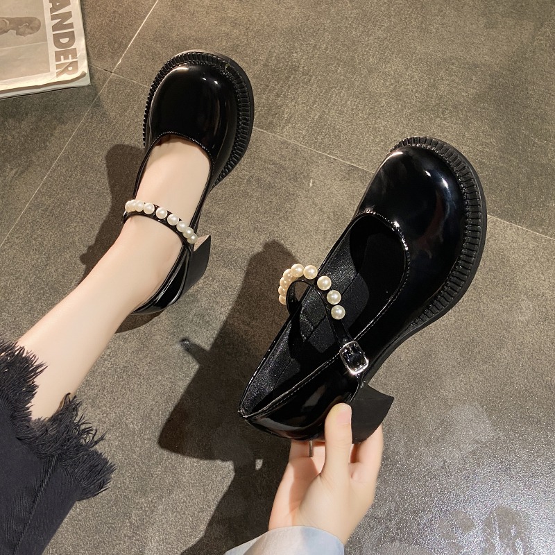 法式單鞋女夏季薄款2021年新款晚風仙女瑪麗珍高跟淺口粗跟小皮鞋-細節圖3