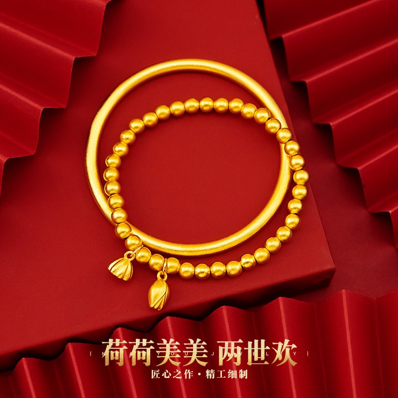 兩世歡沙金手鏈女 仿3D硬金蓮子蓮蓬轉運珠手串 傳承手鐲批發-細節圖9
