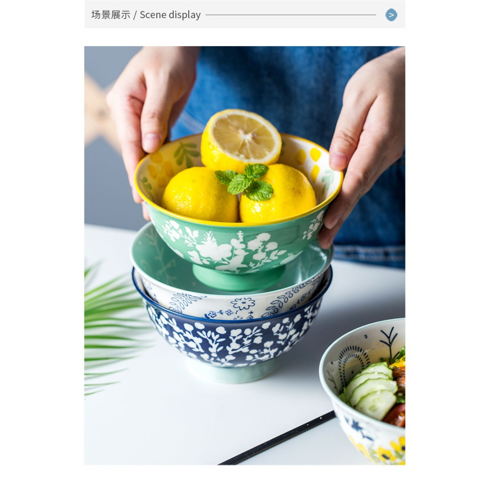 日式6英寸高腳碗大號防燙家用陶瓷碗 個性麪碗湯碗蔬菜水果沙拉碗-細節圖9