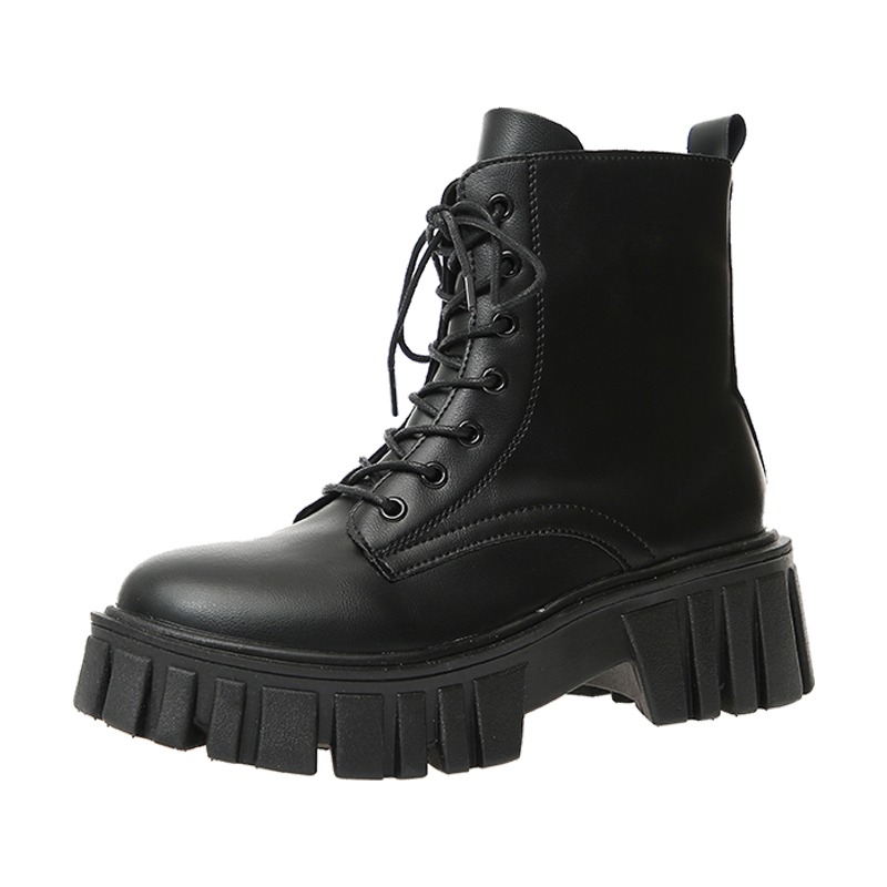 韓版馬丁靴女2021年新款單靴潮ins酷厚底機車瘦瘦靴英倫風中筒靴-細節圖2