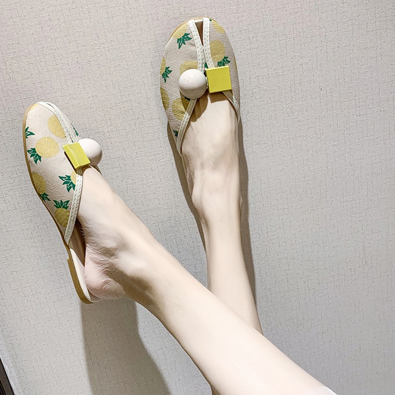 拖鞋女外穿2021春夏新款百搭平底印花櫻桃草莓包頭半拖鞋懶人鞋子-細節圖3