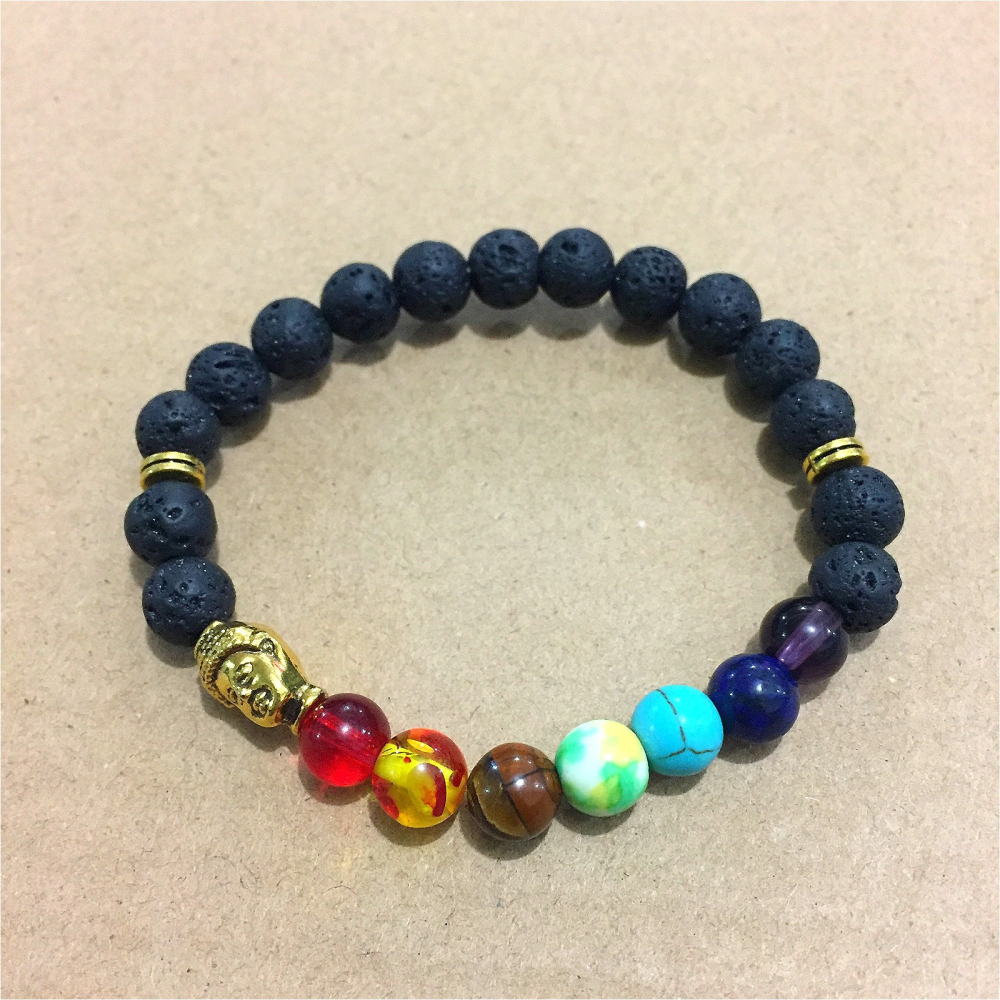 熱賣天然石手鏈8mm能量火山石chakra七彩七脈倫手鏈手串-細節圖6