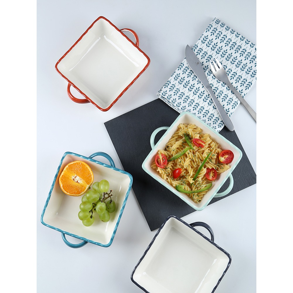 方形雙耳焗飯耐熱陶瓷碗 家用西餐盤烤箱專用餐具創意菜盤子-細節圖5