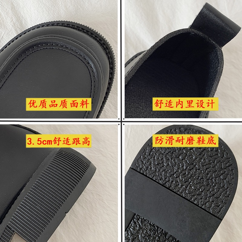 樂福鞋女英倫風黑色平底小皮鞋夏季薄款軟皮百搭單鞋職業上班復古-細節圖5