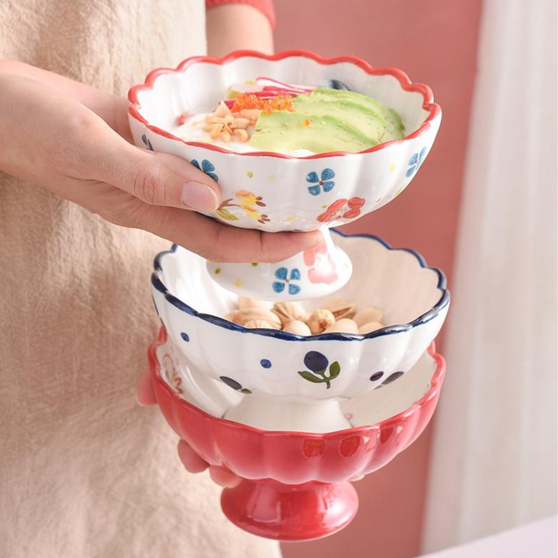 創意高腳陶瓷甜品碗冰淇淋杯子酸奶杯小奶昔杯碗布丁碗雪糕球杯碗-細節圖4