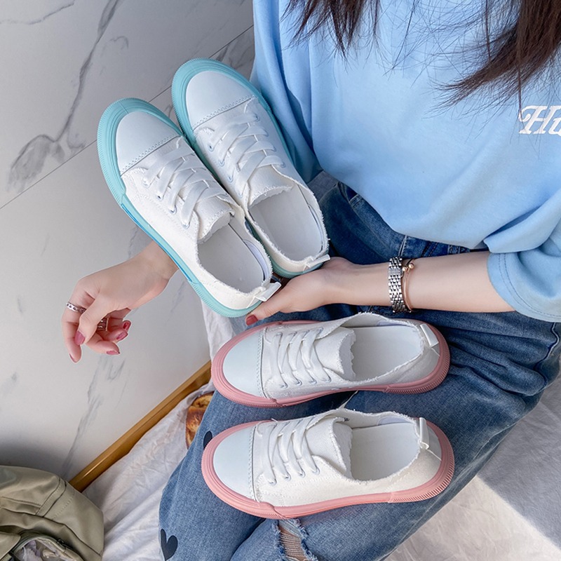 帆布鞋女夏季薄款2021年新款春秋日系學生休閑港風運動小白鞋板鞋-細節圖5