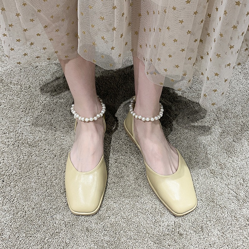 單鞋2021年春季新款氣質溫柔仙女風珍珠夏天中空小眾設計平底鞋子-細節圖4