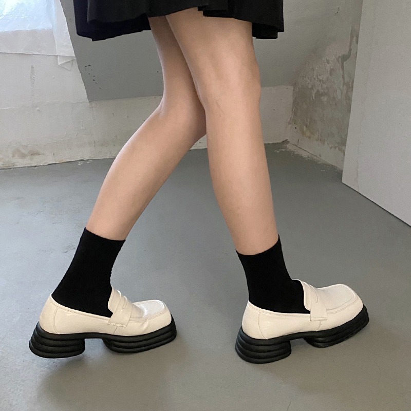 2021年夏季新款復古英倫風小皮鞋鬆糕厚底樂福鞋女方頭單鞋ins潮-細節圖3