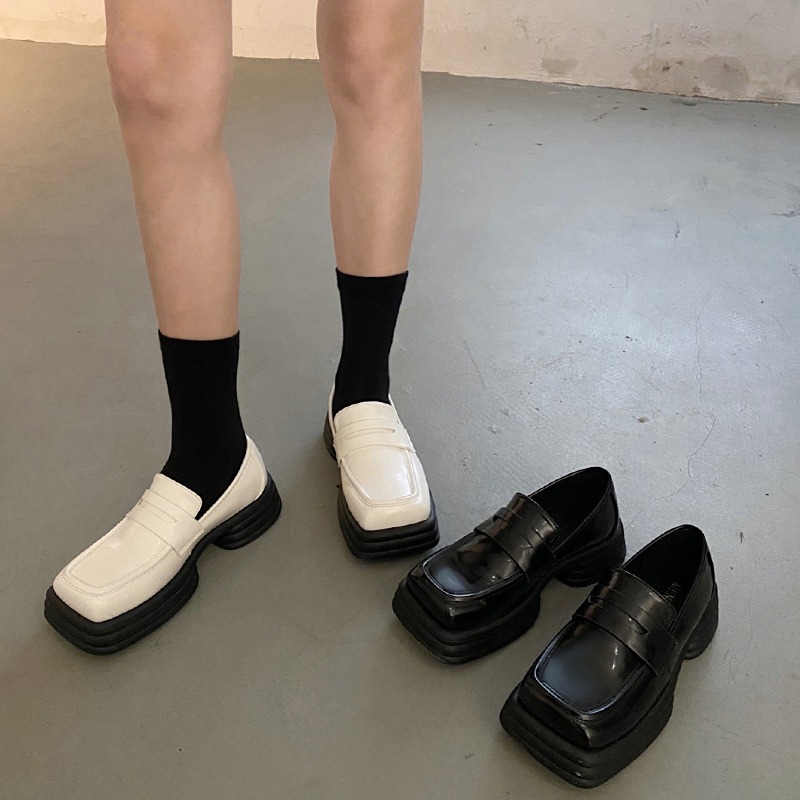 2021年夏季新款復古英倫風小皮鞋鬆糕厚底樂福鞋女方頭單鞋ins潮-細節圖5