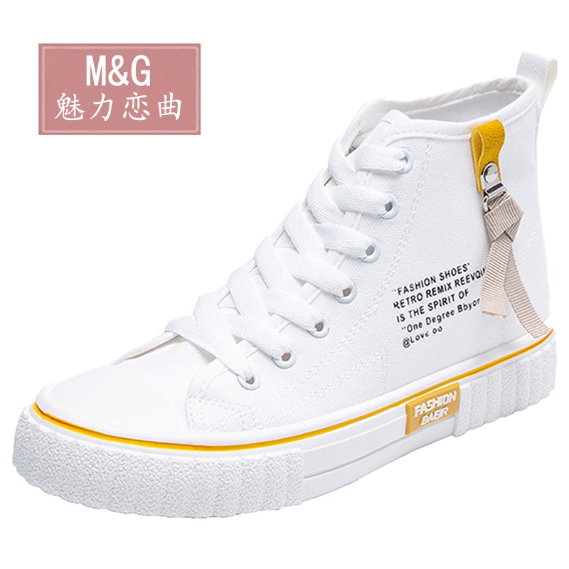 原創小白鞋子2021年新款春季高幫帆布鞋女ulzzang百搭單鞋ins潮鞋-細節圖2