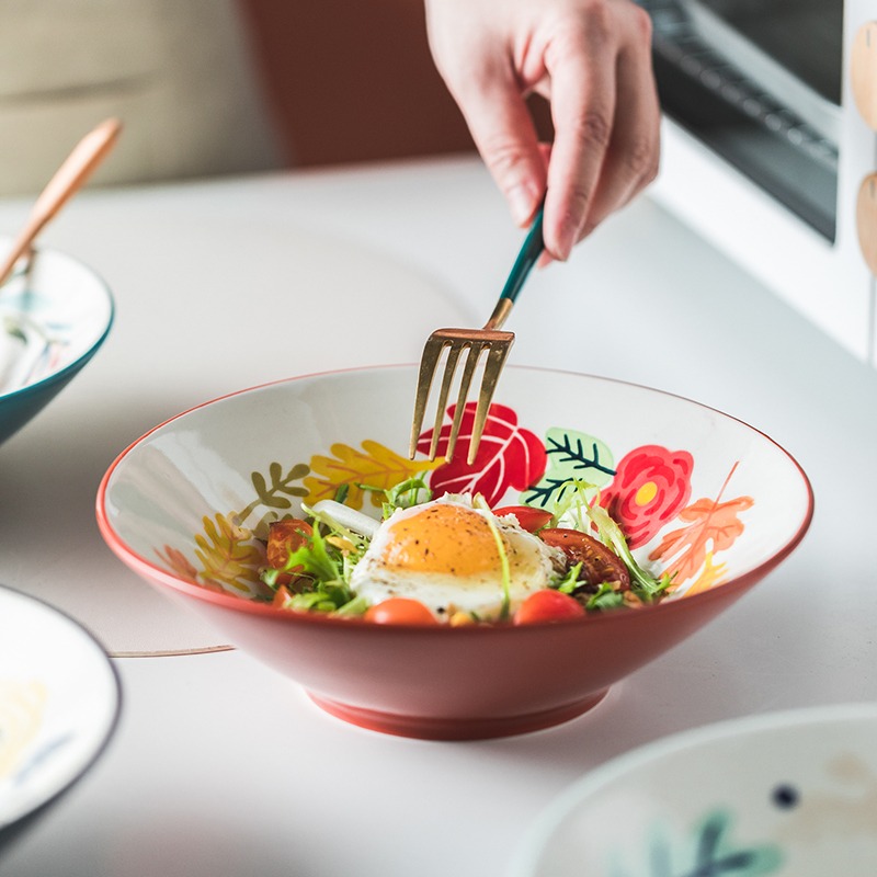 網紅手繪四季大湯麪碗 陶瓷釉下彩斗笠碗牛肉麪碗拌麪泡麪拉麪碗-細節圖2