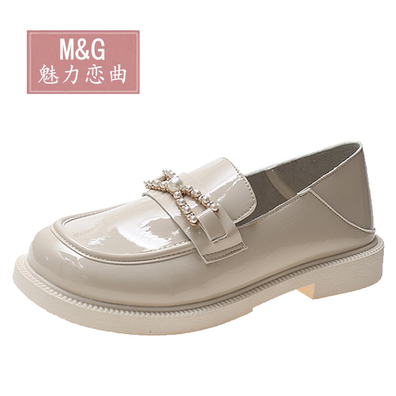 小皮鞋女英倫風2021新款夏厚底漆皮樂福鞋一腳蹬平底復古日系單鞋-細節圖2