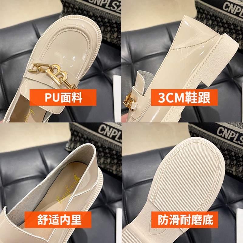 小皮鞋女英倫風2021新款夏厚底漆皮樂福鞋一腳蹬平底復古日系單鞋-細節圖5