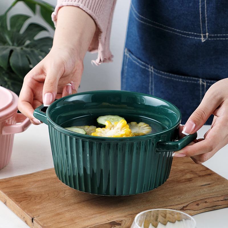 雙耳帶蓋麪碗大號拉麪碗陶瓷大碗湯碗家用面條碗烤碗-細節圖3