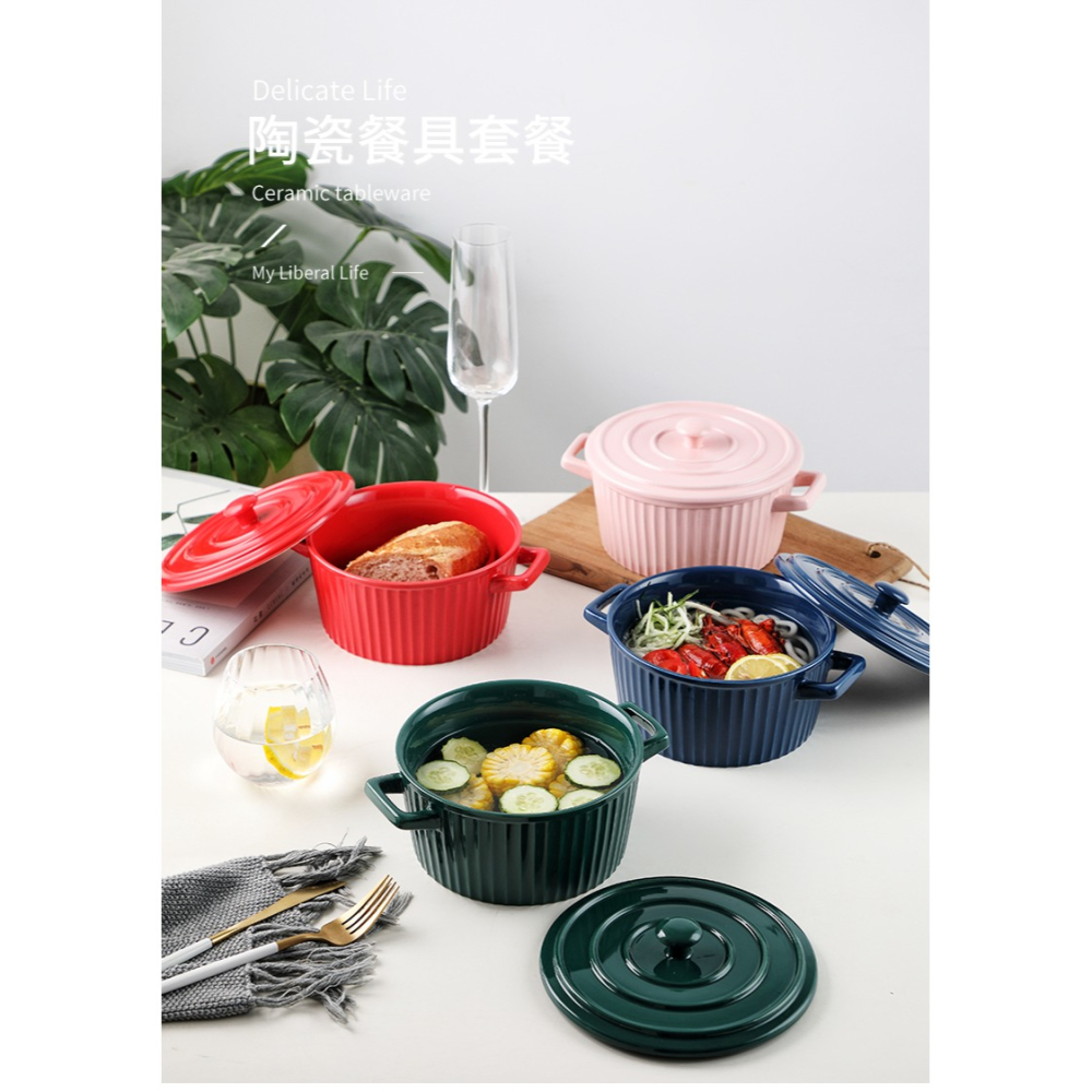 雙耳帶蓋麪碗大號拉麪碗陶瓷大碗湯碗家用面條碗烤碗-細節圖6