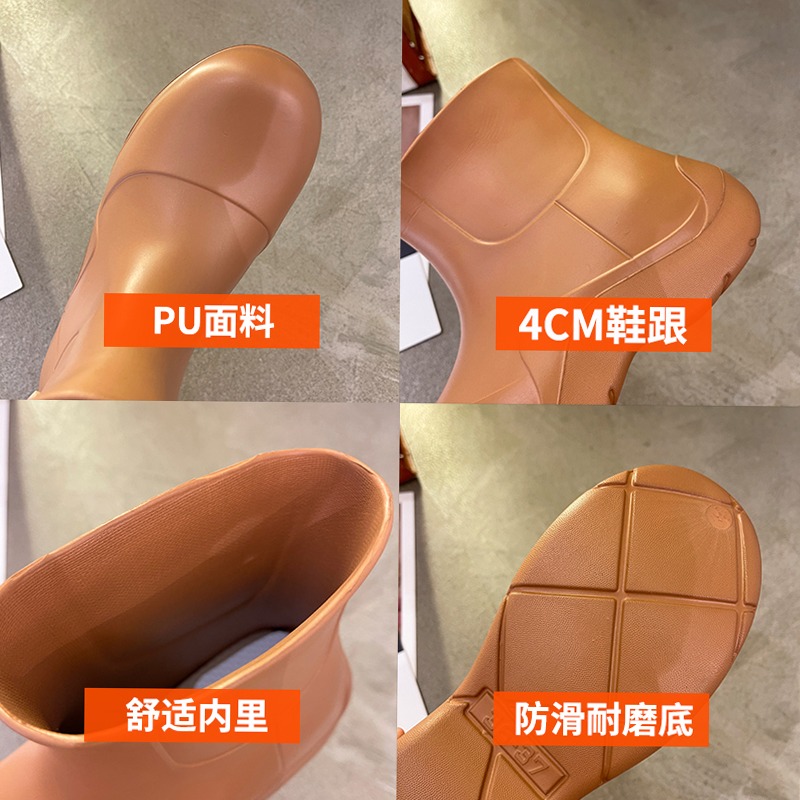 網紅果凍短靴雨靴女時尚外穿牛油果綠厚底增高防滑水鞋短筒雨鞋潮-細節圖5