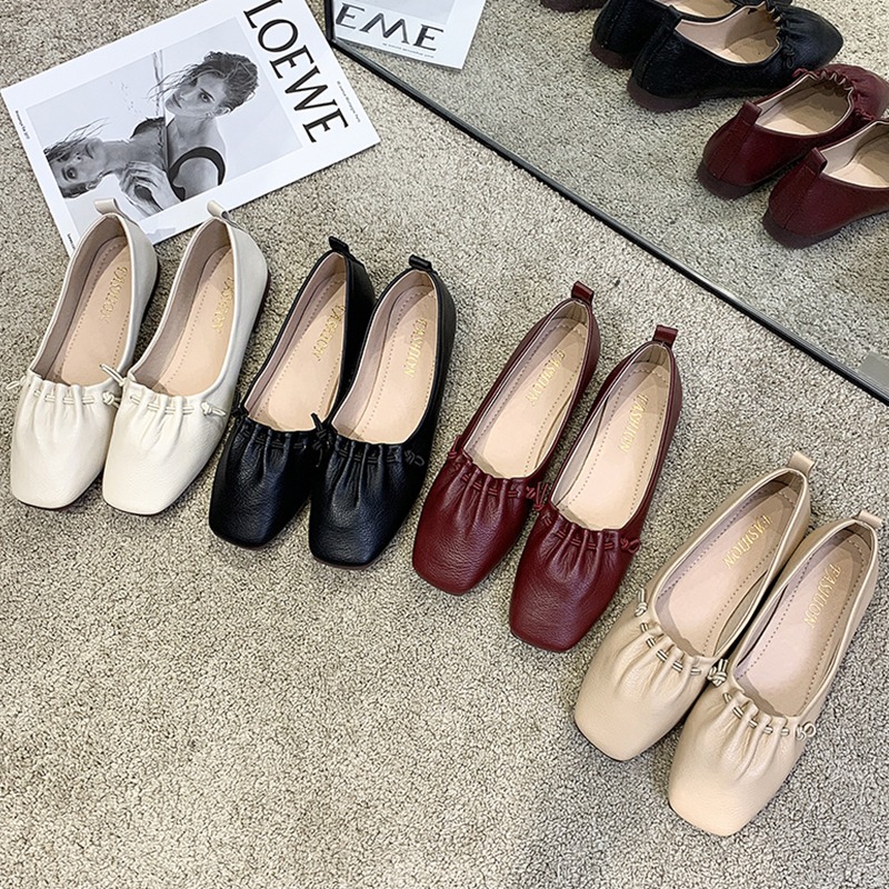 鞋子女2021年春夏新款淺口軟底奶奶鞋時尚褶皺平底休閑仙女單鞋潮-細節圖3