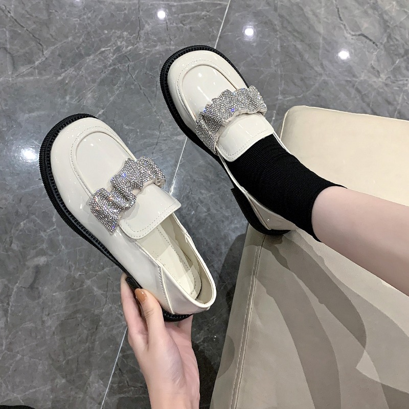 厚底樂福鞋女夏季新款一腳蹬女鞋水鉆復古瑪麗珍鞋英倫風jk小皮鞋-細節圖3