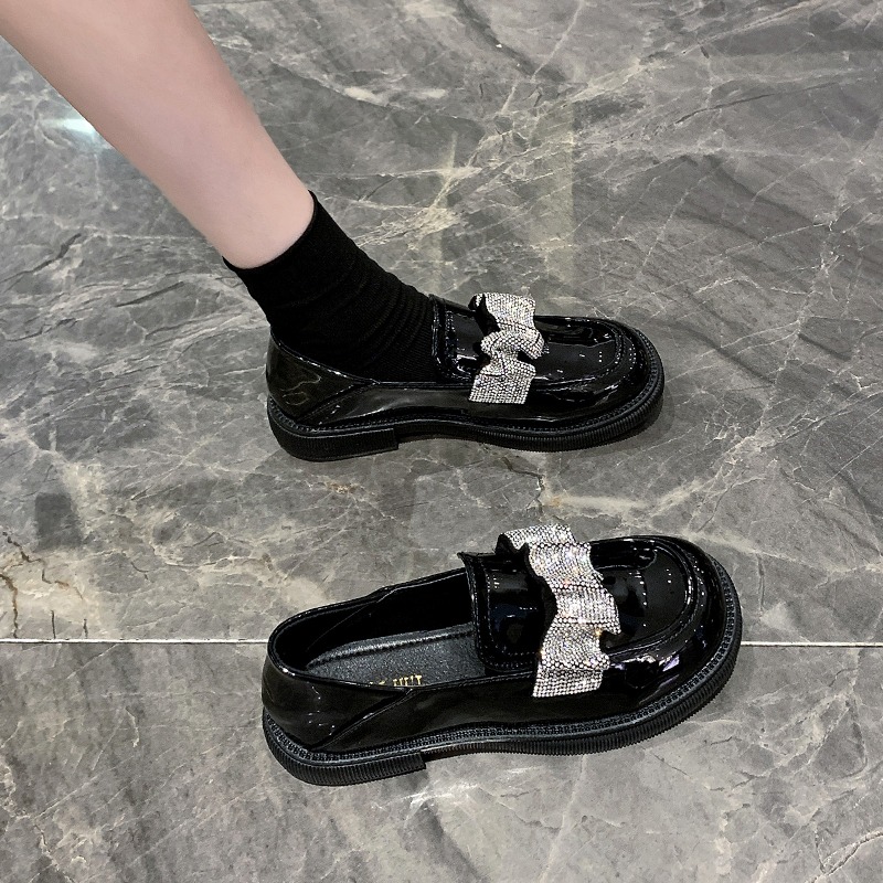 厚底樂福鞋女夏季新款一腳蹬女鞋水鉆復古瑪麗珍鞋英倫風jk小皮鞋-細節圖4