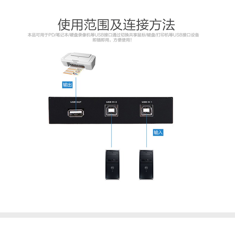 邁拓維矩USB打印機切換器共享器2口二進一出USB切換2進1出送線兩臺電腦用一臺打印機分線器1分2擴展分支器-細節圖4