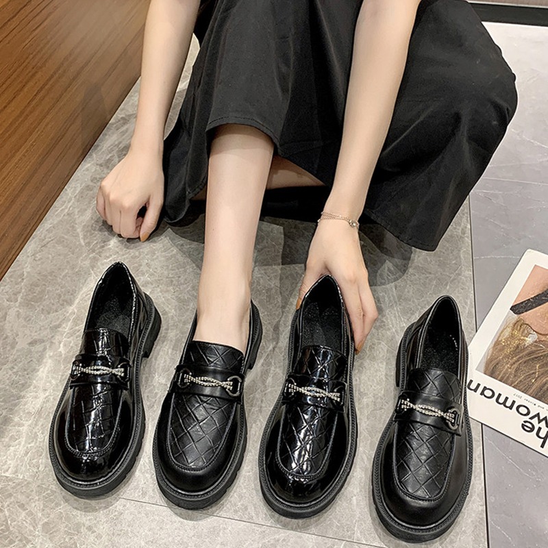 英倫風單鞋女2021夏季新款平底套腳百搭復古圓頭時尚網紅潮樂福鞋-細節圖5